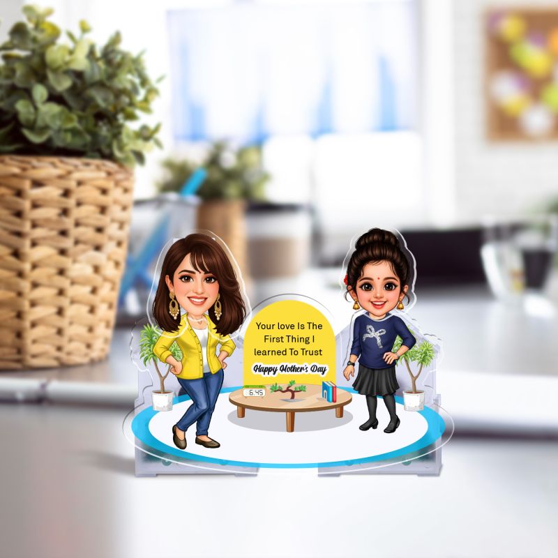 Personalized Happy Mother's Day Booblehead Caricature with Battery Powered Moving Head Feature   Office & Home Tabletop Decor   Gift for Mom and Daughter